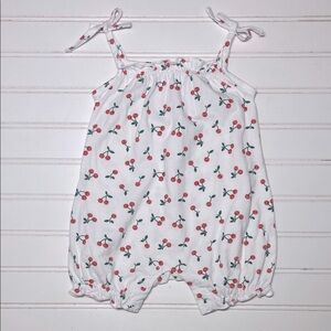 STARTING OUT EUC 100% Cotton Girls Cherry Fruit Ruffle Romper